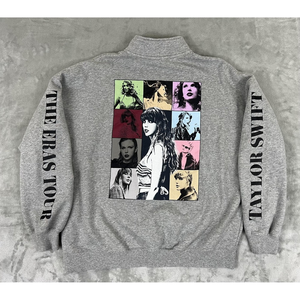 Taylor Swift Gray 'The Eras Tour' Pop Art Sweatshirt with Multi-Color Panels
